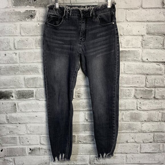 KanCan Ankle Fray Washed Faded Black Mid Rise Ankle Jeans - Picture 1 of 10